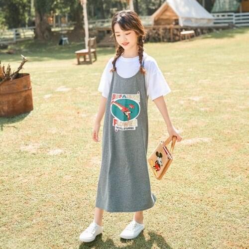 Girls Casual Dress Sleeveless Pattern Print Ankle Length Dresses Soft Cotton Leisure Clothing 5 - 14 Children Daily Outfits