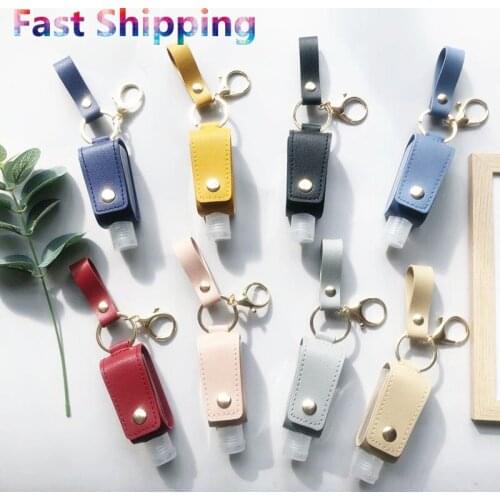 Portable Hand Sanitizer Holder PU Leather Keychain Bag 30ML Travel Bottle Liquid Soap Refillable Container Keyring Carrier
