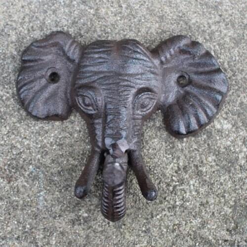 Antiqued Reproduction Cast Iron Elephant Head Single Hook Wall Decor