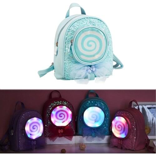 Cute Girls Boys Candy Color Glowing Lollipop Pattern Backpack Toddler Sequins Waterproof Shoulders Bags for Children School Bag