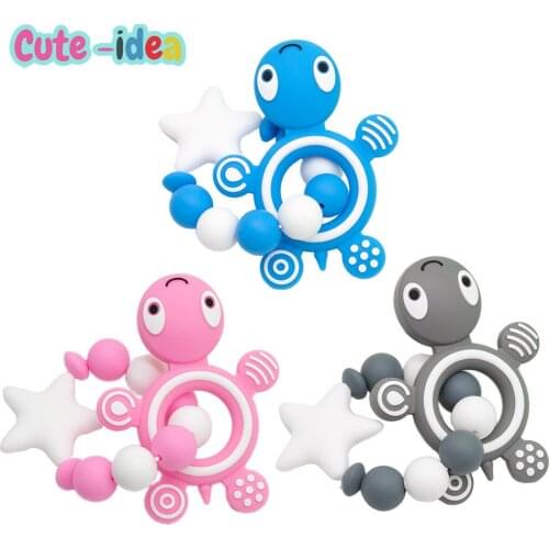 Cute-Idea Silicone Baby Teethers 1set Turtle Bracelet Food Grade Silicone beads Animal Silicone Teething Tiny Rod Toys BPA Free