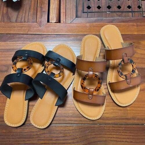 Retro Womens Slippers Fashion Leopard Round Ladies Slides Outdoor Wear Fashion Beach Shoes Woman Breathable Ladies Slides