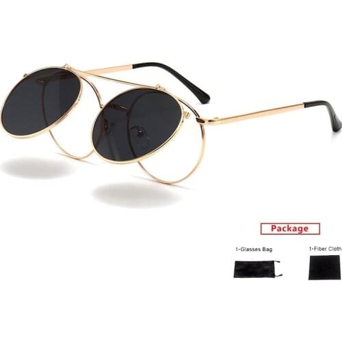 Mimiyou Flip Round Sunglasses Women Punk Vintage Sunglasses Men Sun Glasses Brand Desginer UV400 Eyeglasses Shades oculos