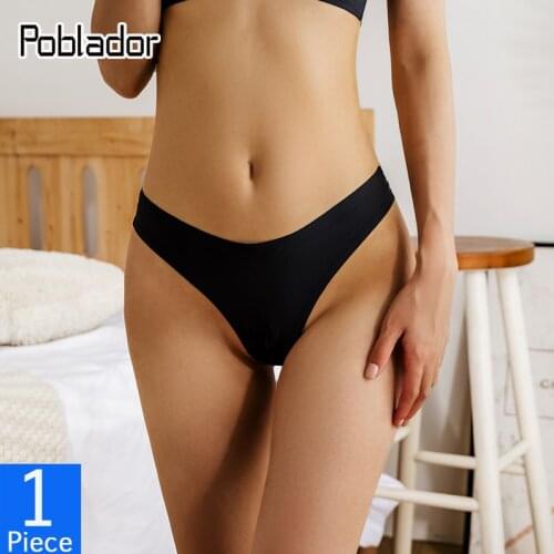 Poblador Sexy Womens Silk Panties Underwear Seamless Sport Thongs Low Waist Solid Color Female G-String Comfort Woman Intimates
