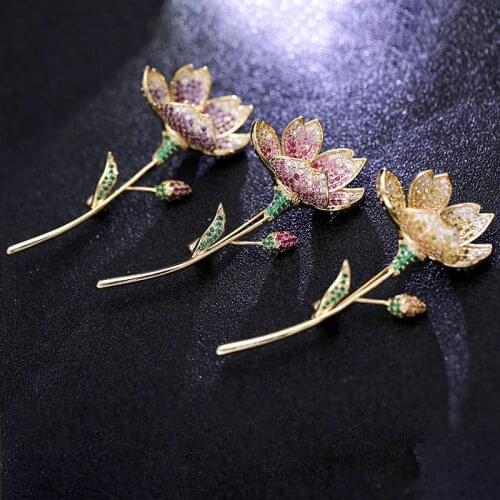 OKILY Luxuy Rose Flower Brooch Jewelry for Women Colored Crystal Blossom Pin and Brooch Femme Wedding Fashion Christmas Gift