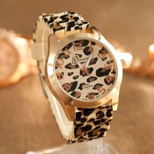 Women Sport Analog Quartz Wrist Watch Fashion Unisex Geneva Leopard Silicone Jelly Gel Quartz Analog WristWatch Men Gold
