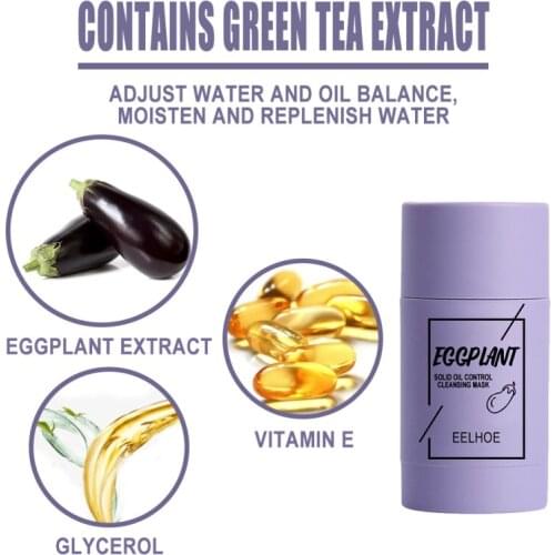 1PCS Cleansing Solid Mask Green Tea Purifying Clay Stick Face Film Oil Control Anti-Acne Eggplant Fine Mask Moisturizing TSLM1