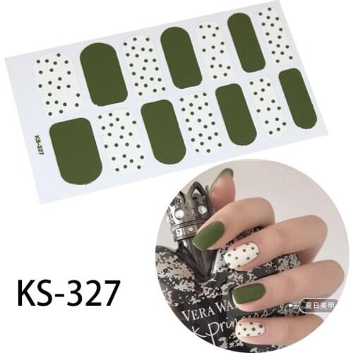 14tips/sheet Full Cover Wraps Nail Polish Stickers Strips Plain Nail Art Wave Point Design Glitter Powder Manicure Tips