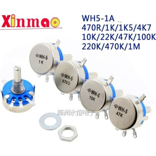 2PCS WH5-1A Carbon Potentiometer 470R 1K 2K 1K5 10K 22K 47K 4K7 100K 220K 3-Terminals Round Shaft Rotary Taper WH5