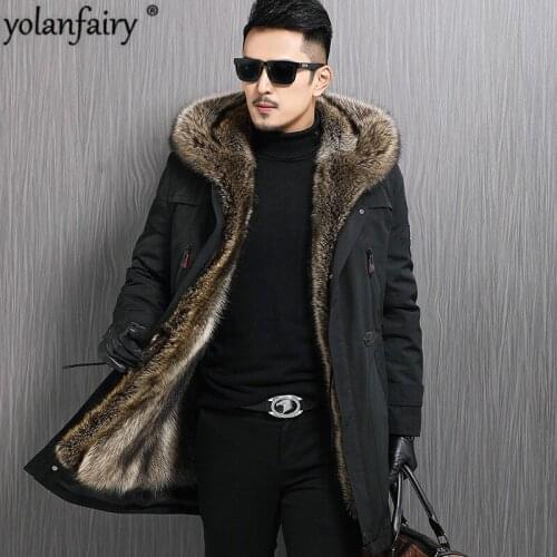 2020 Real Fur Coat Men Jacket Raccoon Fur Liner Hooded Parka Warm Parkas Mens Winter Jackets Chaqueta Hombre 57-8206-2 YY574