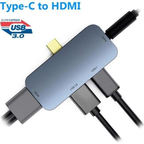 4-in-1 Type-C USB-C to 4K HDMI-compatible 60W PD USB 3.0 3.5mm AUX Hub Adapter for Laptop