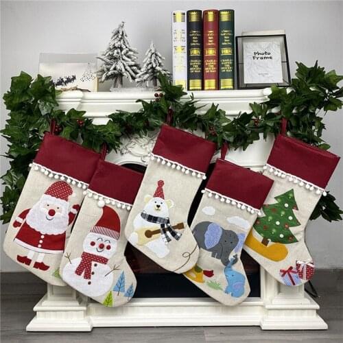 5 Pcs Christmas Stockings Floral Print Gift Bags Christmas Decorations for Home Office Xmas Stock Hanging Pendant