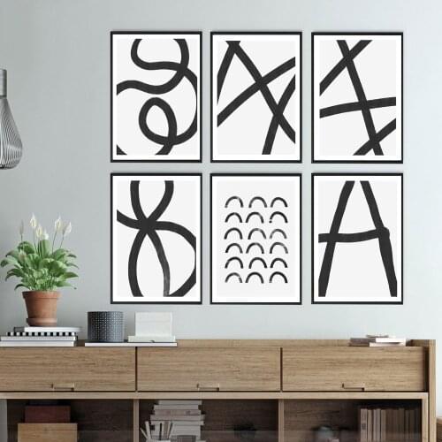 Abstract Squiggle Poster Thick Line Cross Canvas Painting Rainbow Art Print Black White Wall Picture For Living Room Home Decor