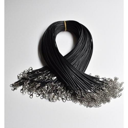 Fast Ship Wholesale 2mm Black Wax Leather Cord Necklace Rope 45cm Chain Lobster Clasp DIY Jewelry Accessories 100pcs/lot