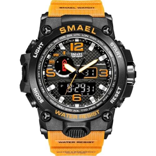 SMAEL Brand Men Sports Watches Dual Display Analog Digital LED Electronic Quartz Watch 50M Waterproof Swimming Watch 1545 Clock