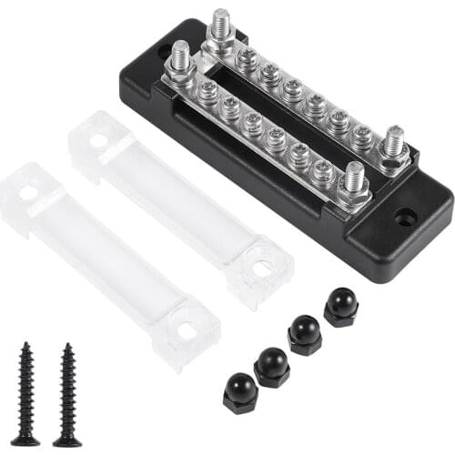 Double 6 Terminal Bus Bar with Transparent Cover 150A Power Distribution for Car Boat Marine Caravan RV XF-BB001C-6P