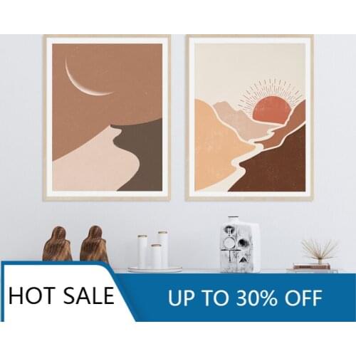 Moon Sahara Desert Landscape Wall Art Canvas Painting Posters Prints Sun Burnt Orange Abstract Boho Moroccan Home Decoration