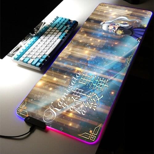 Genshin Impact Sexy Girl RGB LED Light Gaming Accessories Led Baal Shogun Large MousePad Anime Keyboard DeskMat Game LOL Carpet