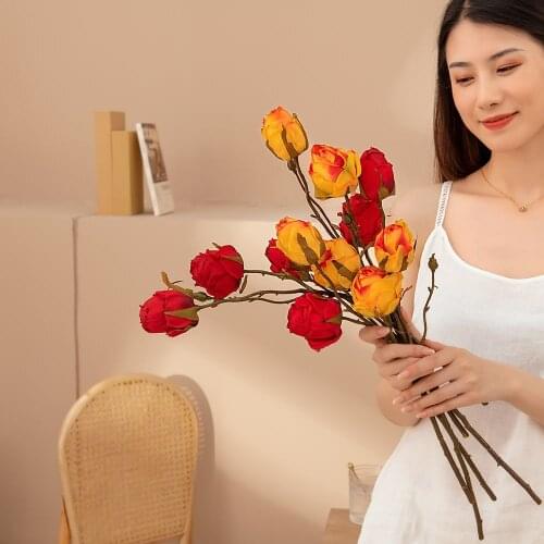 5Pcs/lot Simulation 2 Heads of Dry Burnt Roses Artificial Flowers Branch Home Accessories Garden Decor Wedding Roses Bouquet