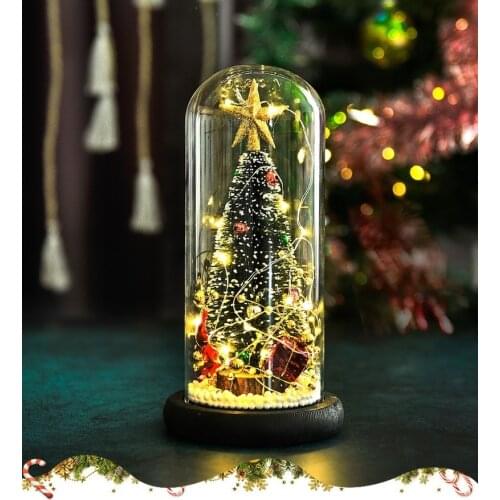 Creative Christmas tree snow dome Decoration glas cover ornaments cedar window shooting props desktop gifts with LED light