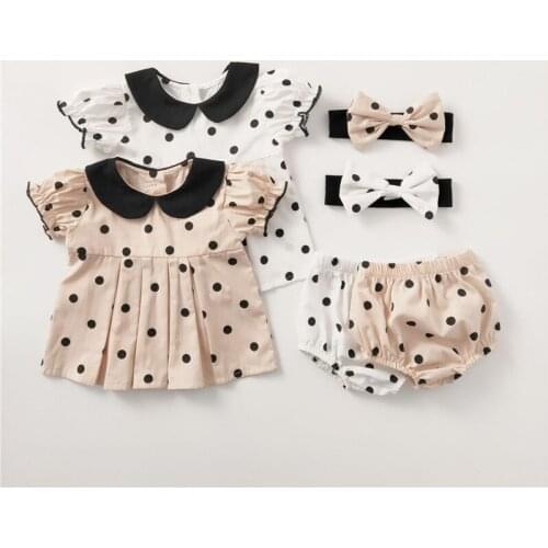 Baby Girls Summer Clothing Sets 0-24M Toddler Infant Girls Polka Dot Print Short Sleeve Shirts Tops+PP Shorts+Headband Outfits