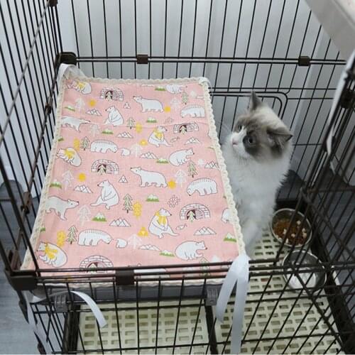 Summer Cooling Mat Fixable Cat Cage Hammock Straw Mat Double Use Canvas Platform Pad Cool Comfortable Kitten Bed Pet Accessories