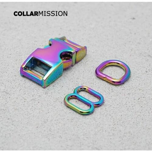 Metal buckle+adjust buckle+D ring/set)for backpack DIY dog cat collar rainbow 10mm webbing sewing accessory premium quality