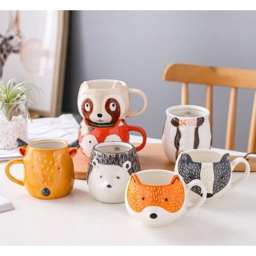 Cartoon Ceamic Coffee Mug Cute Animal 3D Fox Wild Pig Large Capacity Water Cup Cartoon Breakfast Tea Milk Drinking Mug