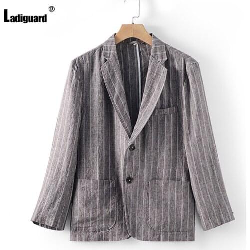 Men Fashion Linen Blazers Lepal Collar Retro Jacket Double Buttons Top Outerwear Autumn Pocket Design Blazers Mens Clothing 2021