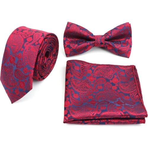 Mens Tie Polyester Narrow print Jacquard Woven Tie + Hanky + Bowtie Sets For Formal Wedding Business Party