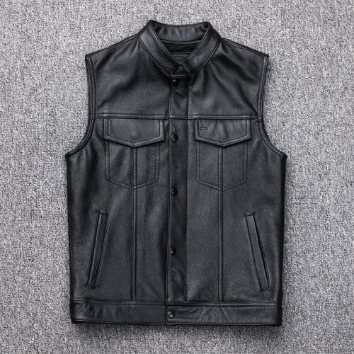 Mens Genuine Vest Sleeveless Real Cow Leather Coat Motorcycle Jacket Man Short Vests for Men Jackets 2020 J2714