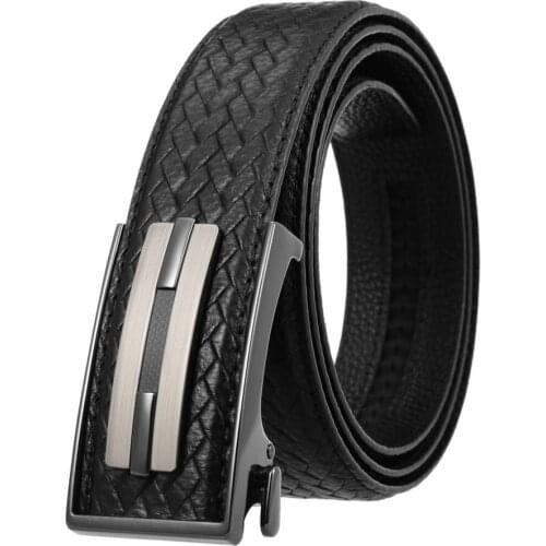 Mens Ratchet Belt with Automatic Buckle Male Waistband Black Length:110-130cm,Width:3.5cm