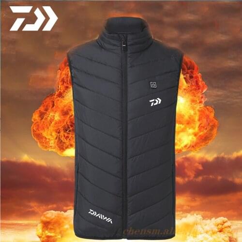 Daiwa Heated Jacket Vest USB Men Winter Fishing Electrical Heated Sleevless Jacket Travel Outdoor Waistcoat Hiking