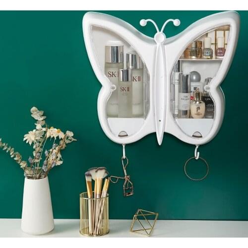 2021 Butterfly Shape Wall-mounted Makeup Organizer Punch-free Jewelry Cosmetic Storage Box Women Skin Care Beauty Cosmetic Shelf