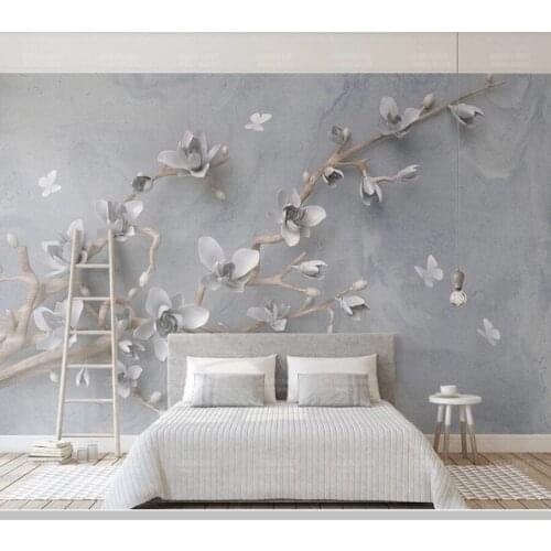 Papel de parede 3d embossed magnolia butterfly modern 3d flower wallpaper,living room bedroom wall papers home decor mural