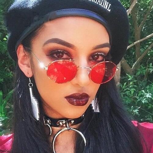 Oval Sunglasses Men Women Retro Metal Frame Red Vintage Tiny Round Skinny Male Female Small Size Style Sun Glasses UV400