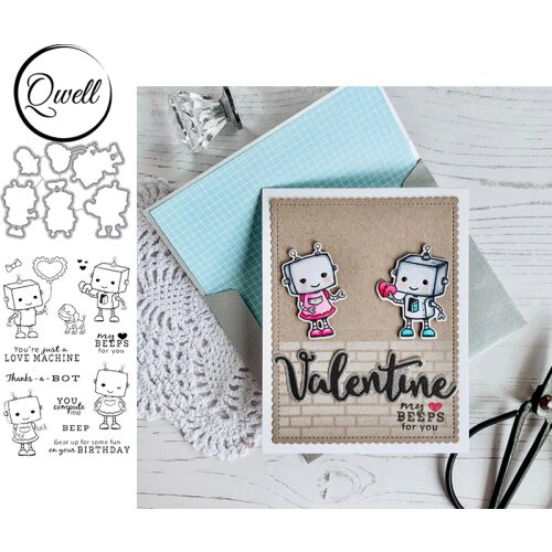 QWELL Robot Clear Stamps and Metal Cutting Dies for Scrapbooking Card Making Paper Embossing Craft New 2020 die cuts