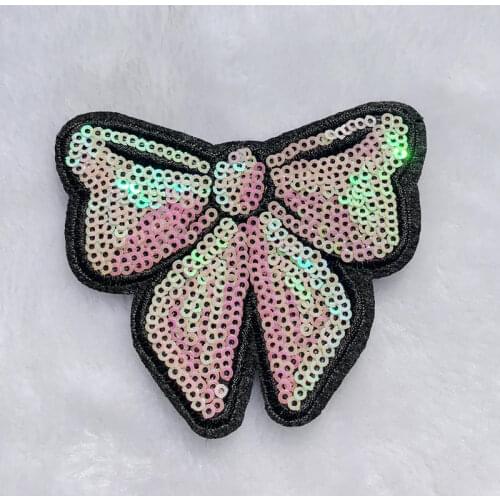 Pink Bow-Knot Sticker Rhinestone Iron-On Patches for Clothes Clothing Decoration Decal Patches for Jackets 74*85mm 1pcs -K005