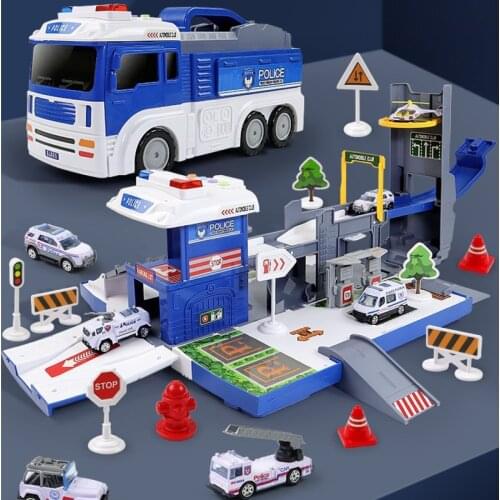 DIY Toys Assembled Military Engineering Car Scene Series House Playing Toys Mini Diecast Car Aircraft Parking Lot Storage Set