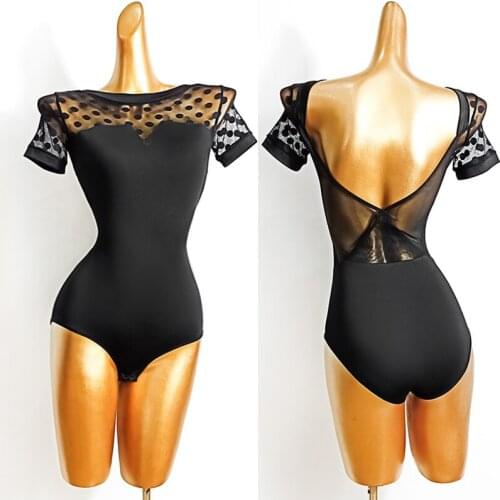 Latin Dance Tops Women Ballet Leotards Mesh Backless Practice Wear Ballroom Tango Waltz Costume Latin Competition Shirt VDB2688
