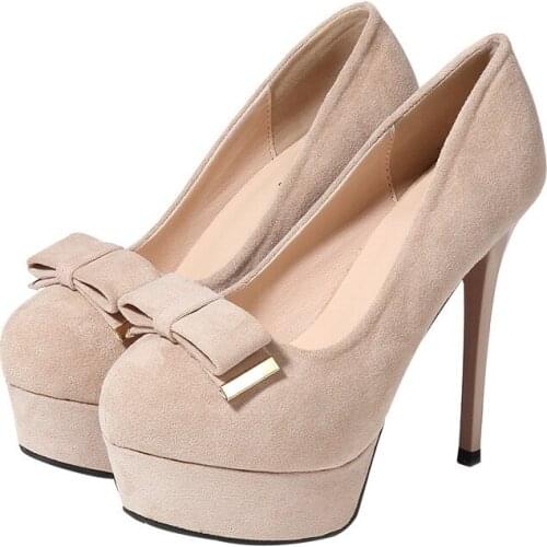 Women Pumps 2020 Wedding Party Shoes Flock Slip On 12.5CM Thin High heel Round Toe waterproof Butterfly-knot shoes for women