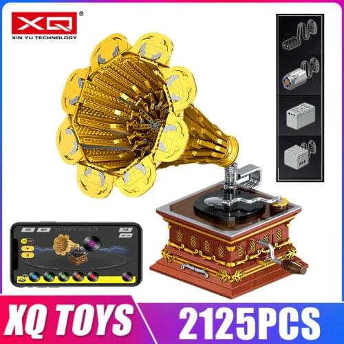 XQ 21002 Creative Toys The APP Motorized Phonograph Model Assembly High-Tech Building Blocks Bricks Kids Christmas Gifts
