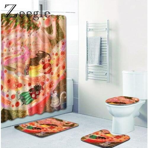 Zeegle 3D Printed Bathroom Mats and Rugs Shower Carpet 3pcs and Shower Curtain Waterproof Microfiber Non Slip Shower Mats