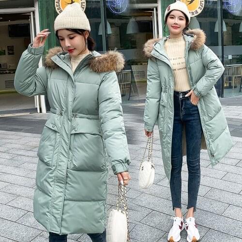 2021 Winter Long Parka Women Fur Collar Zipper Hooded Parkas Jackets Korean Warm Outerwear Thicken Cotton Coat Female LD2158