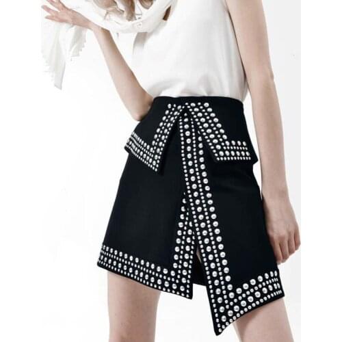 Rivet Skirt Women High Waist Punk Style Split Sexy Irregular Mini Skirt