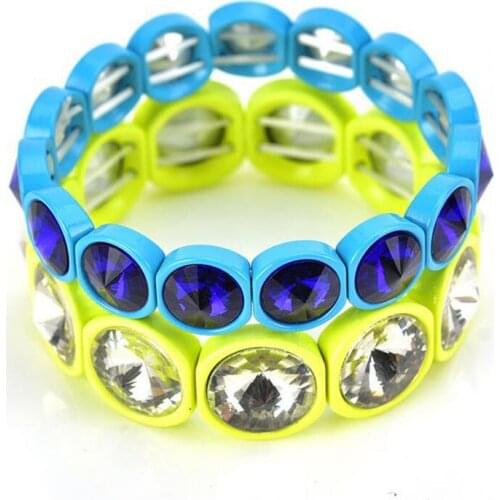 Bohemian Enamel Stretch Cuff Bracelet Polished Glass Tile Bead Bracelet Painting Big Crystal Elastic Bracelet Bangle For Women