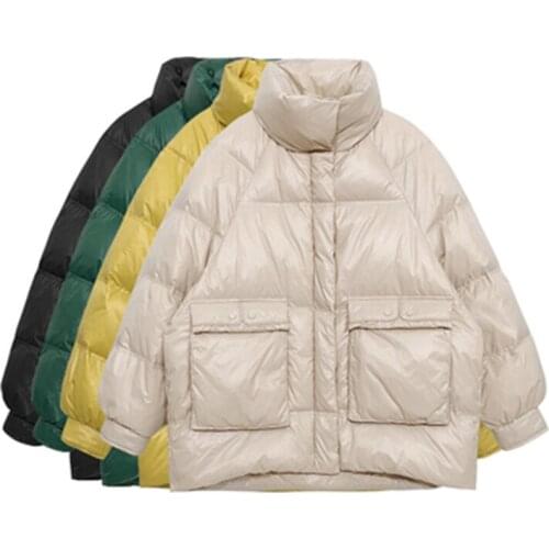 New Womens Down Jackets 2020 Winter Lady Trendy Outerwear Pockets Loose Bread Uniform Female 90% White Duck Coats Clothing N824