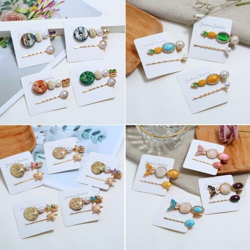 2 of pack sweet creative hair clip for women with inlay faux pearl/opal/rhinestine/shell design female side clip bangs clip