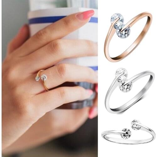 1PC New Womens Wedding Ring For Female Rose Gold Adjustable Crystal Engagement Open Cuff Rings Fashion Party Jewelry Gifts