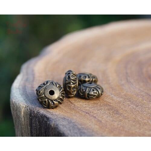 10pcs Bronze Beads Carved om mani padme hum Disc Spacer Brass Bead Mala Japa Beads Bracelet Jewelry Findings DIY Accessories